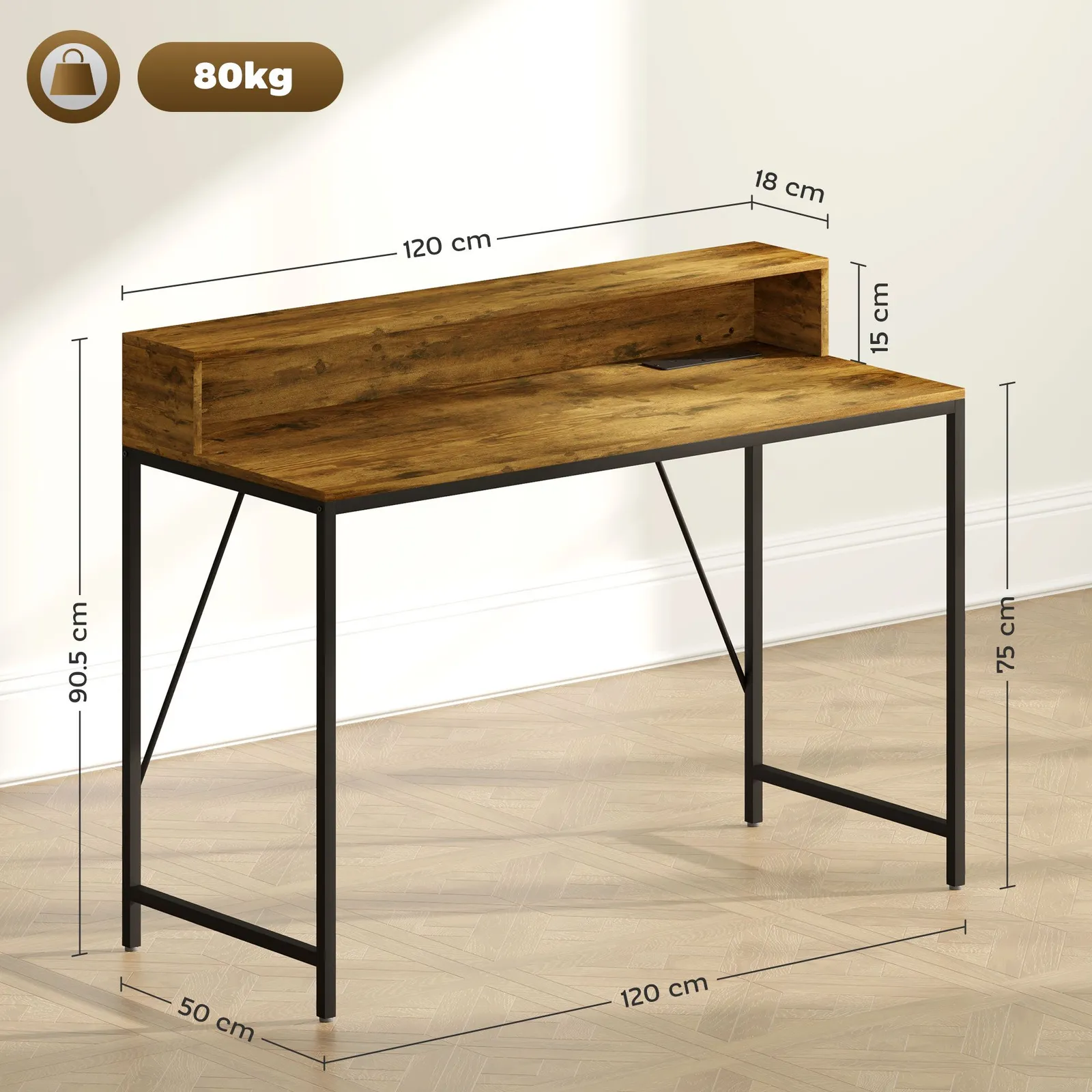 HOMCOM Computer Table with LED Lights, Gaming Desk with Shelf, Rustic Brown 3