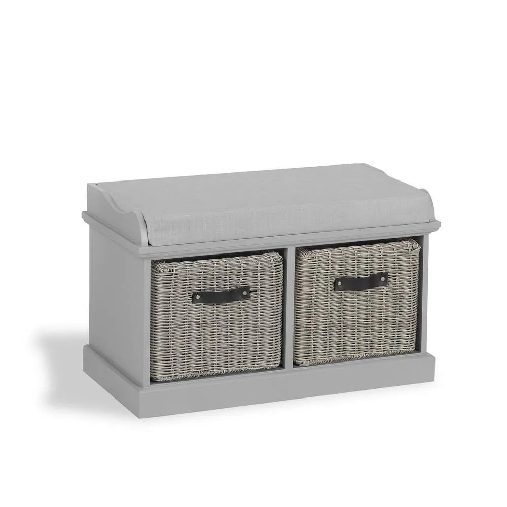 Statement Furniture Tetbury Bench with 2 Grey Faux Rattan Baskets & Grey Cushion in Light Grey 4