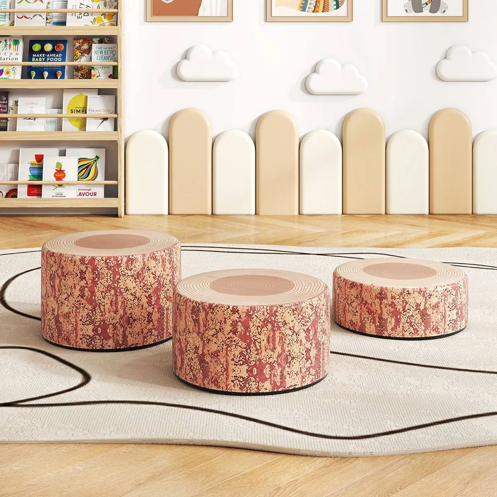 Costway 3 PCS Tree Stump Stool Set Round Flexible Seatings w/Different Heights in Khaki 3