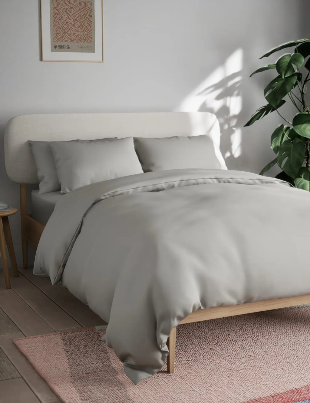 M&S Cotton Blend Non Iron Bedding Set Silver Grey