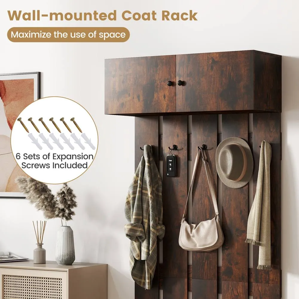 Costway Entryway Wall Coat Rack Wall Mounted Coat Clothes Rack-Brown in Brown 3
