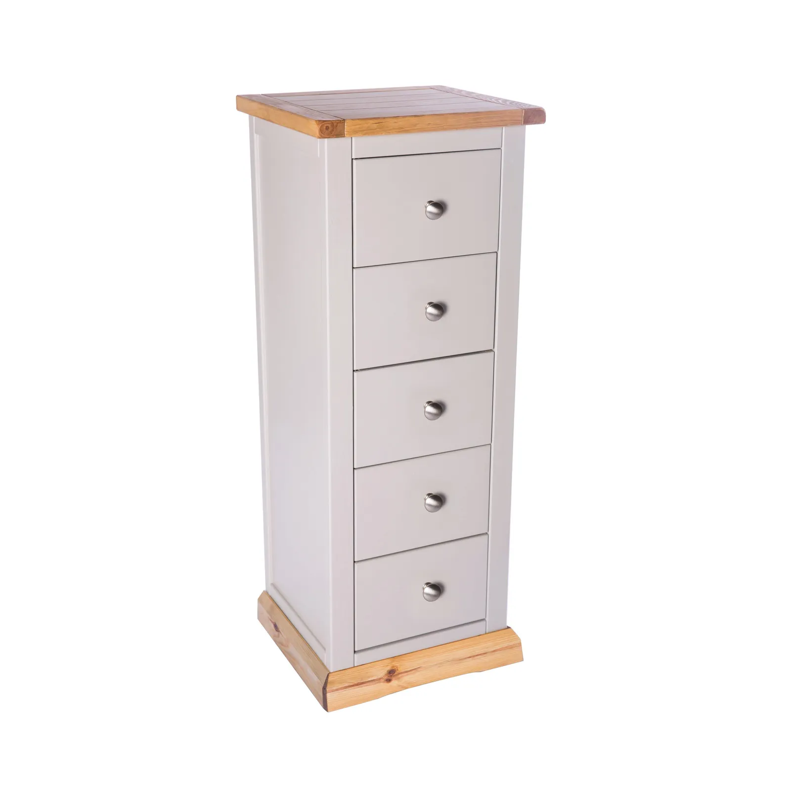 Cabinet Bits Bomporto 5 Drawer Narrow Chest of Drawers Chrome Knob in Light Grey 3