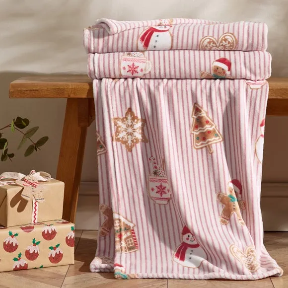 Catherine Lansfield Christmas Gingerbread Stripe Throw Blanket