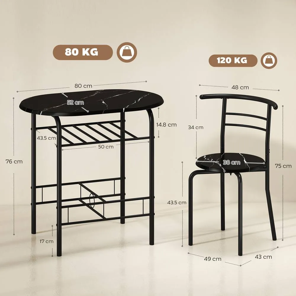 HOMCOM Breakfast Bar Table & Stools Set, Dining Room Set with Shelf in Black 3