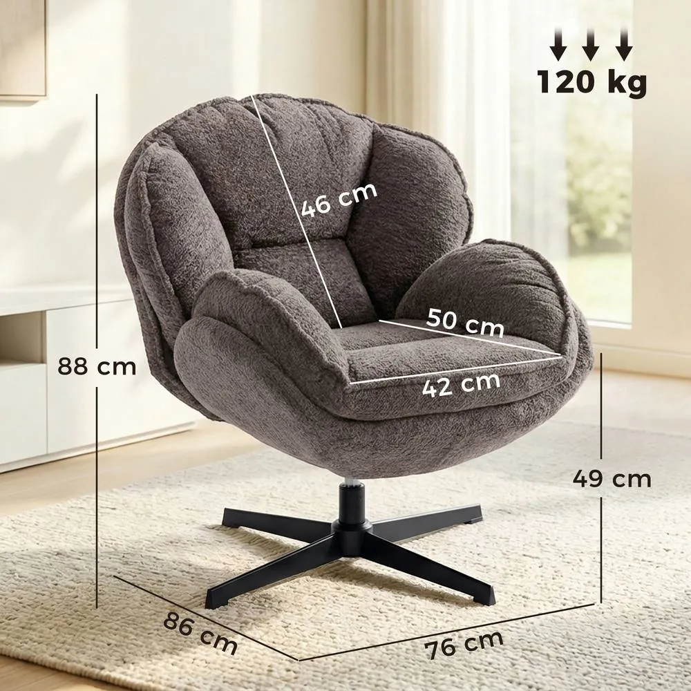HOMCOM Accent Chair with 360° Swivel for Living Room in Grey 3