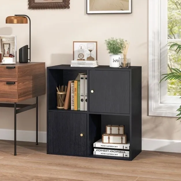 Costway 3-Tier Bookshelf with Dual Anti-Tipping Kits & 2 Cabinets in Black 4