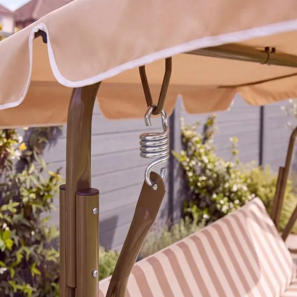 Striped 2 Seater Beige Swing Bench 5