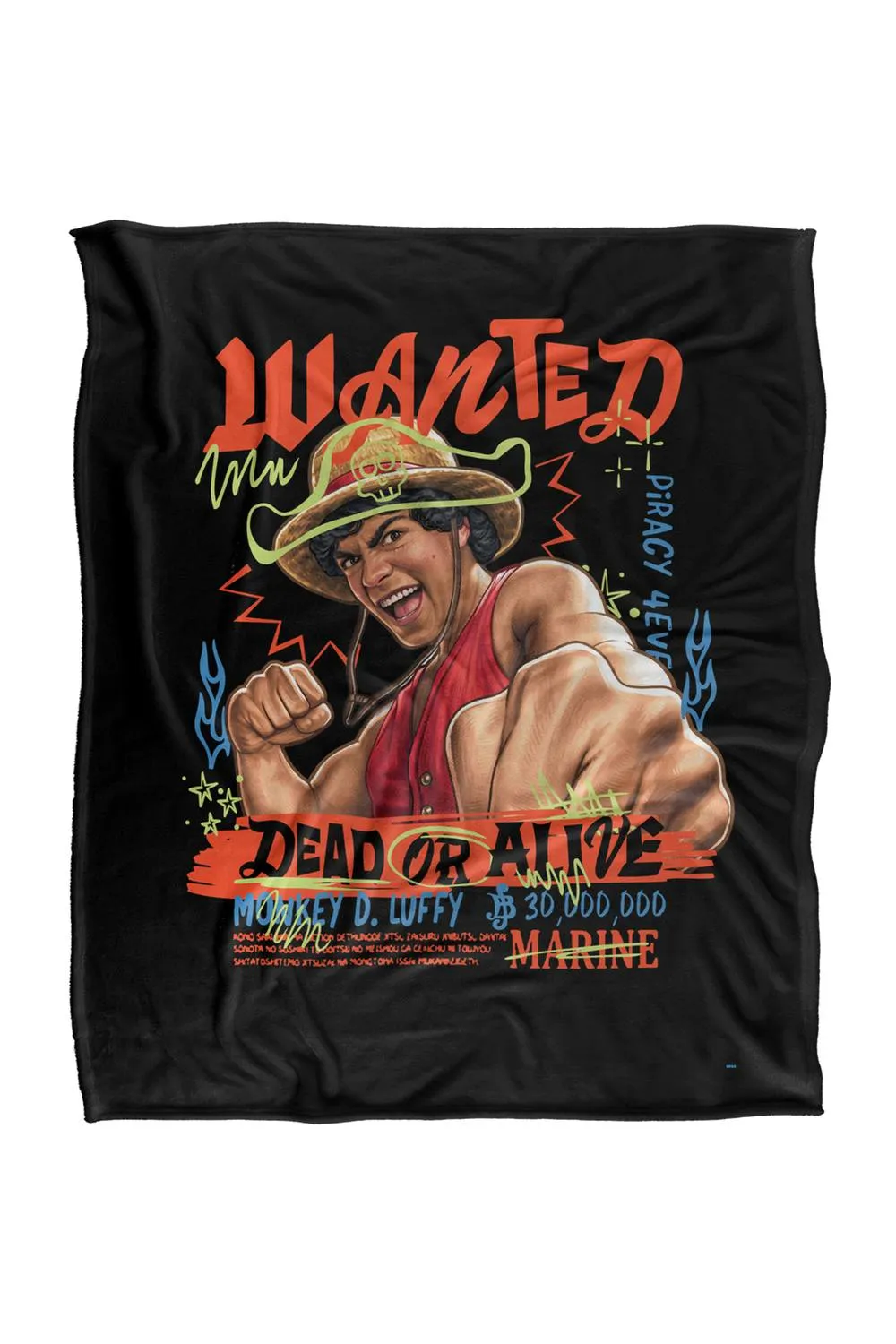 Netflix One Piece Wanted Dead Or Alive Scribbled Throw Blanket 152 X 127 Cm