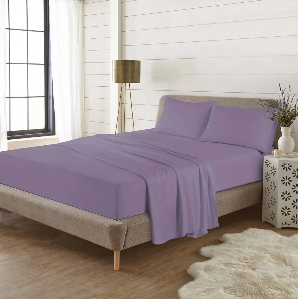 Homes-Linen Plain Thermal Flannelette Flat Sheet 100% Brushed Cotton Bedding in Lilac