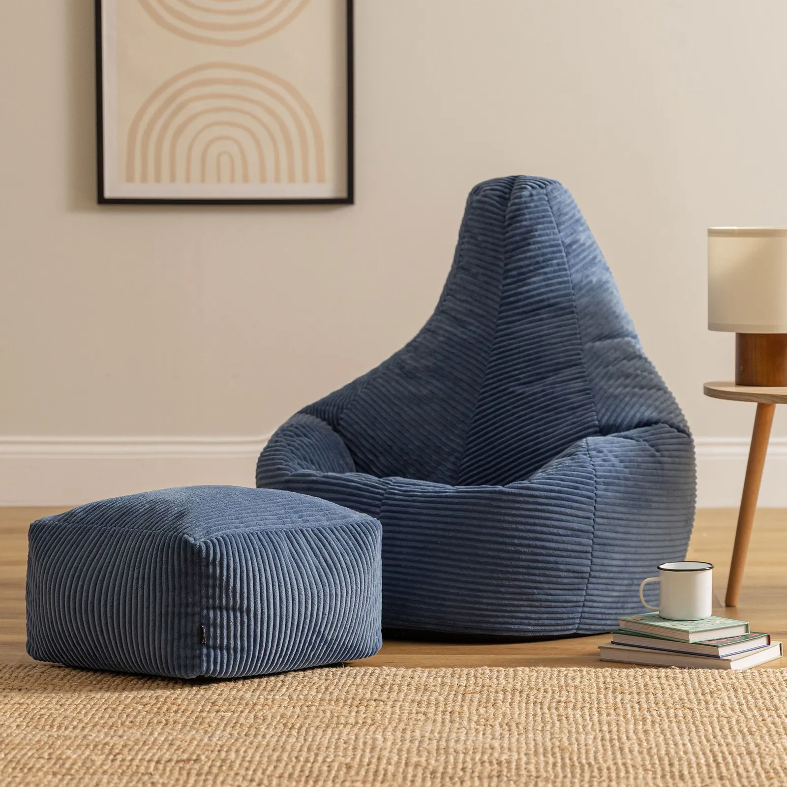 icon Gaming Bean Bag Recliner & Footstool, Corduroy in Blue