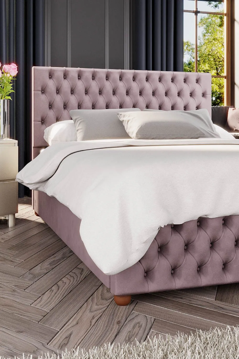 Laurence Llewelyn-Bowen Seren Ottoman Storage Bed in Plush Velvet Fabric, Custom Made in Rose 3