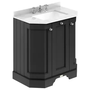 Bayswater Victrion Matt Black Angled Traditional Freestanding Vanity Unit & White Marble Top Basin - 750mm