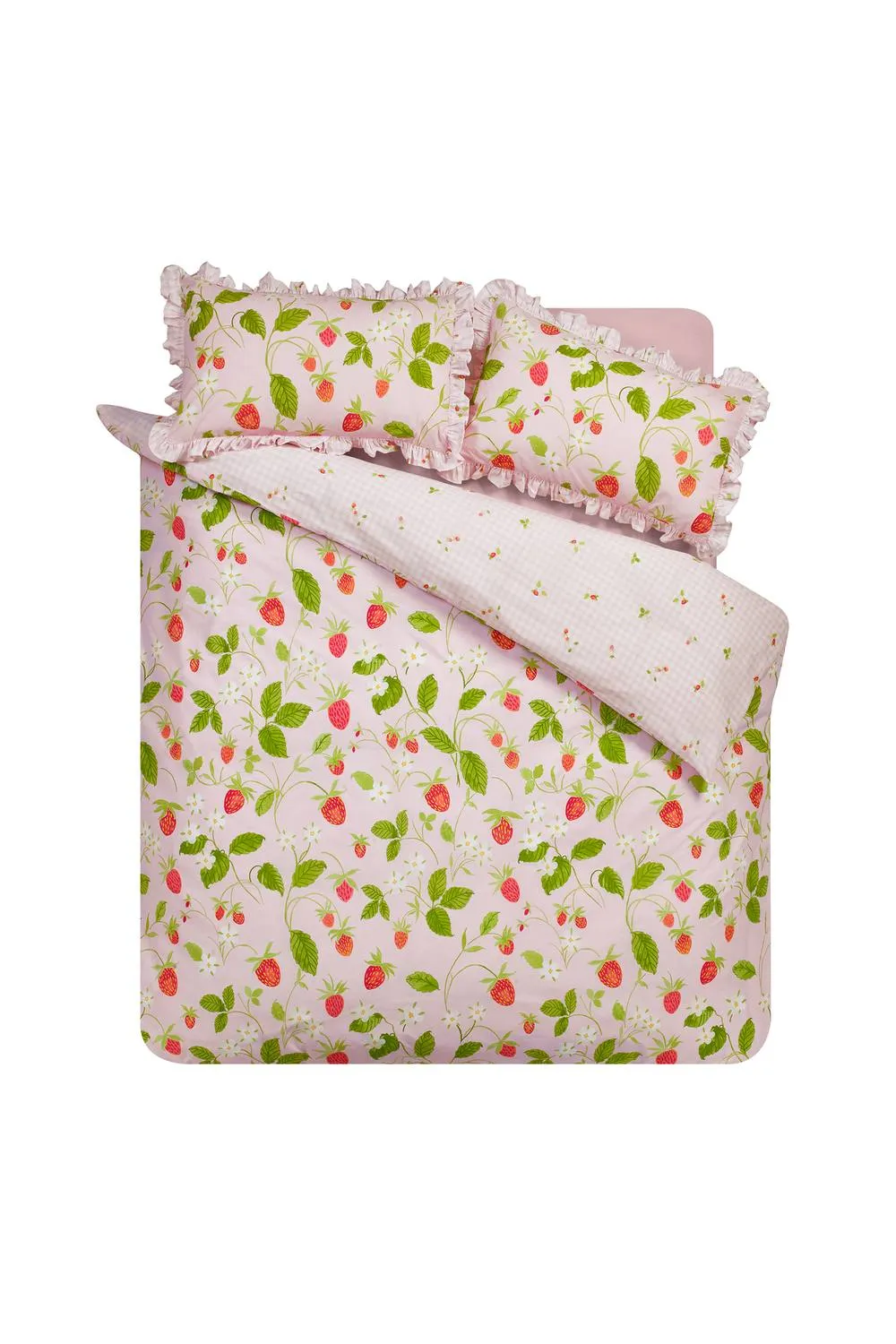 Catherine Lansfield 'Strawberry Frills' Gingham Reversible Duvet Cover Set in Pink 5