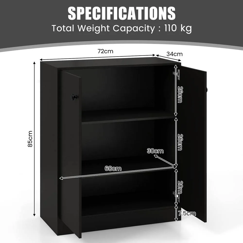 Costway 2-Door Storage Cabinet Buffet Cabinet w/ 3 Shelves Sideboard Kitchen Hallway in Black 2