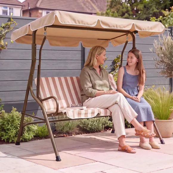 Striped 2 Seater Beige Swing Bench 2