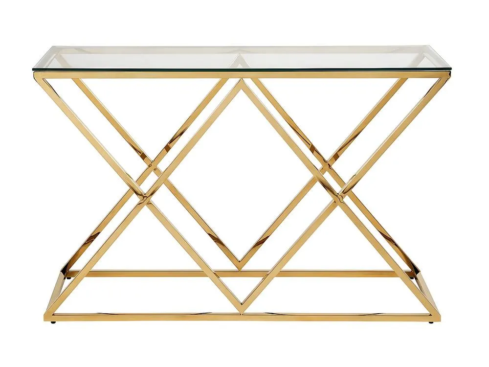 Vente-unique Tempered Glass & Steel Console - Golden - CHARLOTTE in Clear 2