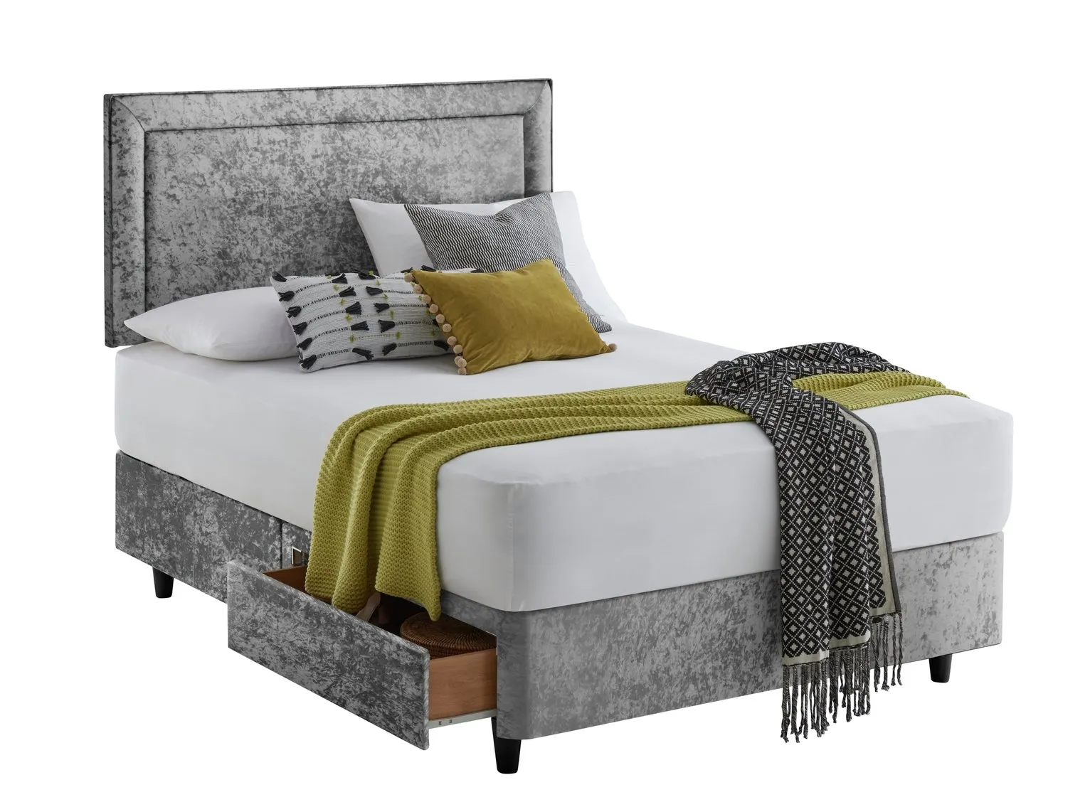 Silentnight Toulouse Velvet Double 2 Drawer Divan - Silver