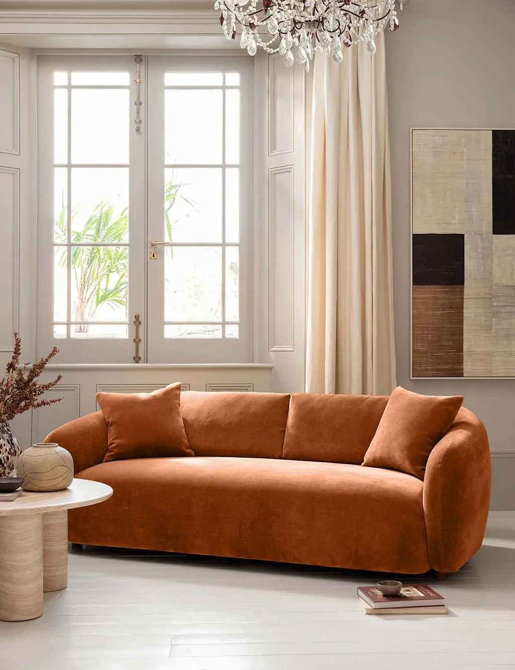 BARKER AND STONEHOUSE Cocoon Chenille 3 Seater Curved Sofa Orange