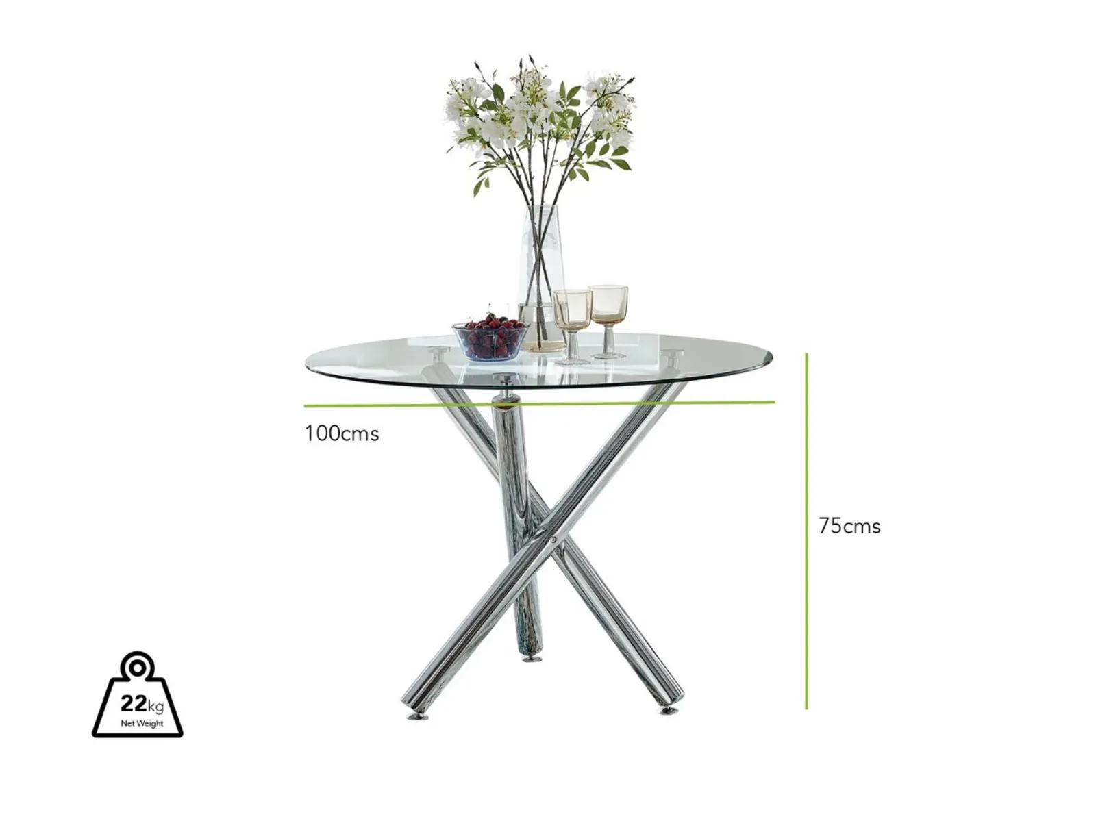 FurnitureboxUK Selina Round Glass Chrome Leg Dining Table & Corona Silver Leg Chairs in Black 6
