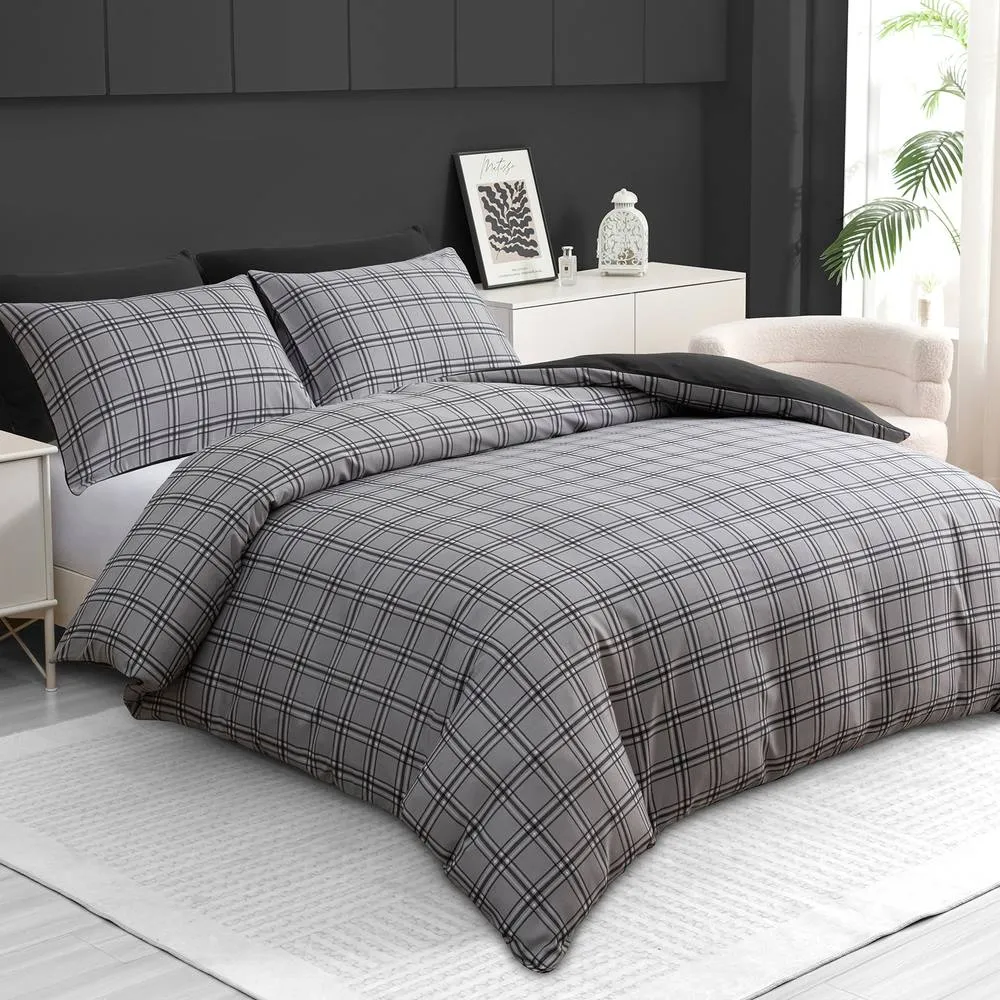 Grace Reversible Brushed Microfiber Duvet Cover Set Hypoallegenic in Grey