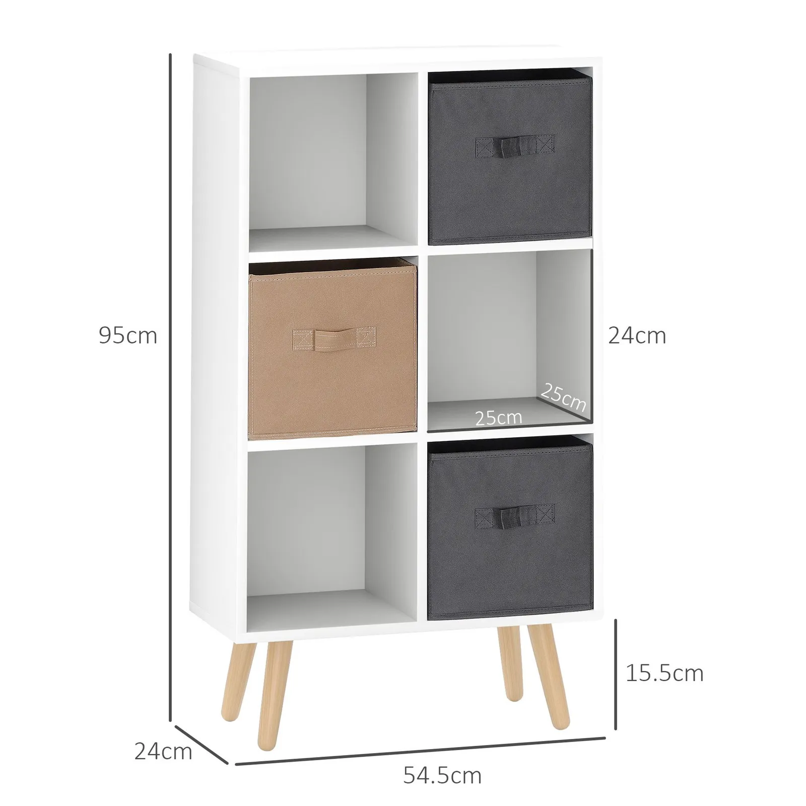 HOMCOM Freestanding 6 Cube Storage Cabinet Unit Bookcase w/ 3 Drawer White 3