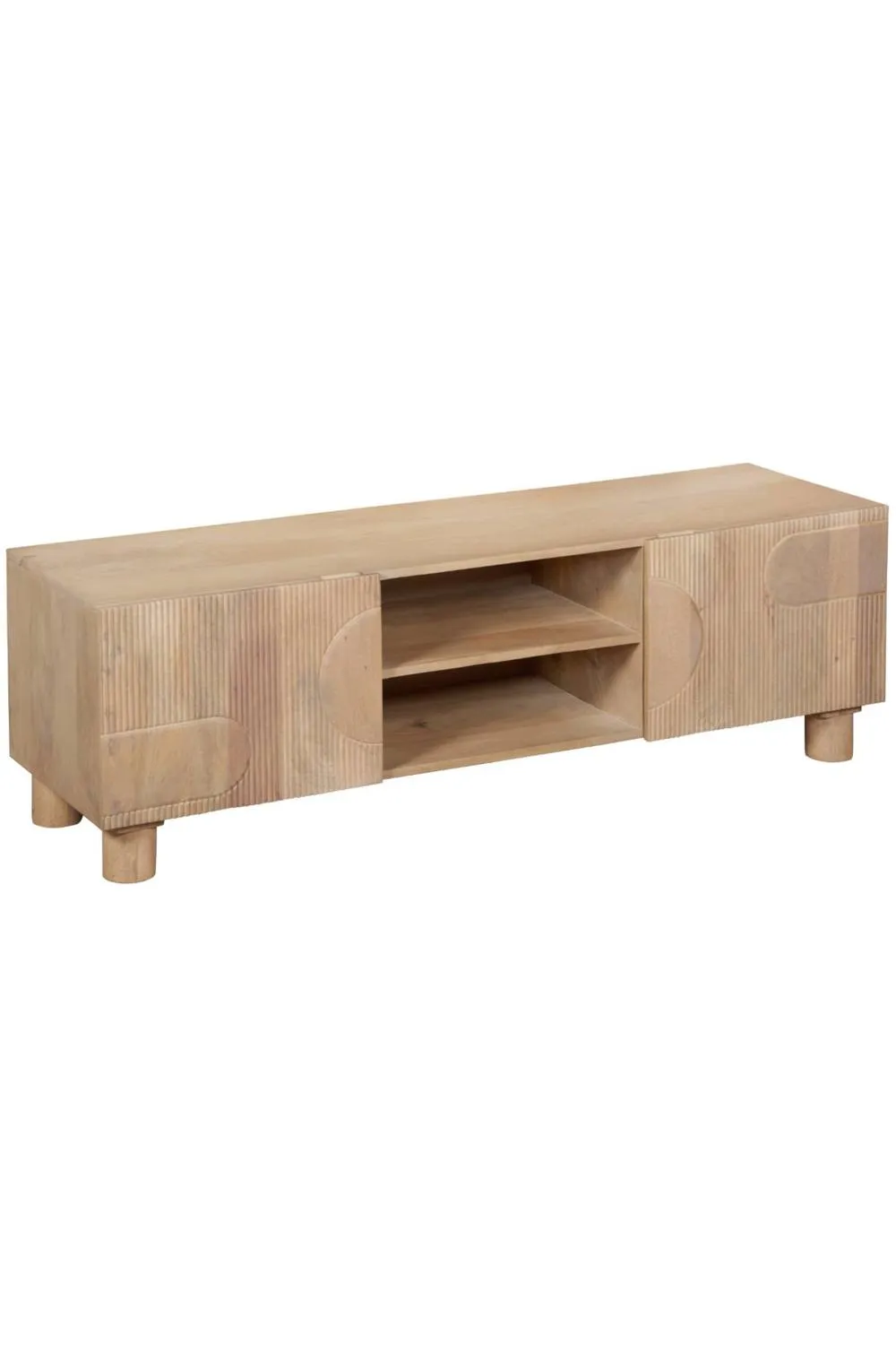 IH Design Yealmpton Fluted Mango Wood TV Cabinet with Shelf in Brown 3
