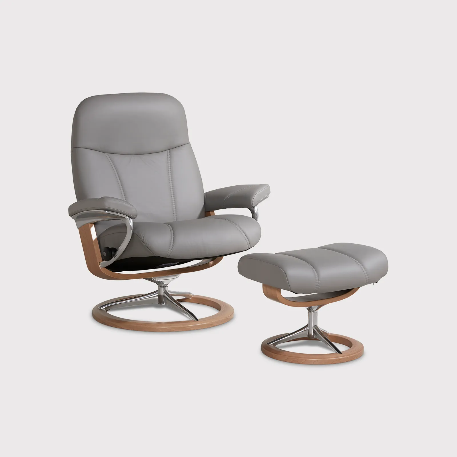 Stressless Consul Large Recliner Chair & Stool, Grey | Barker & Stonehouse