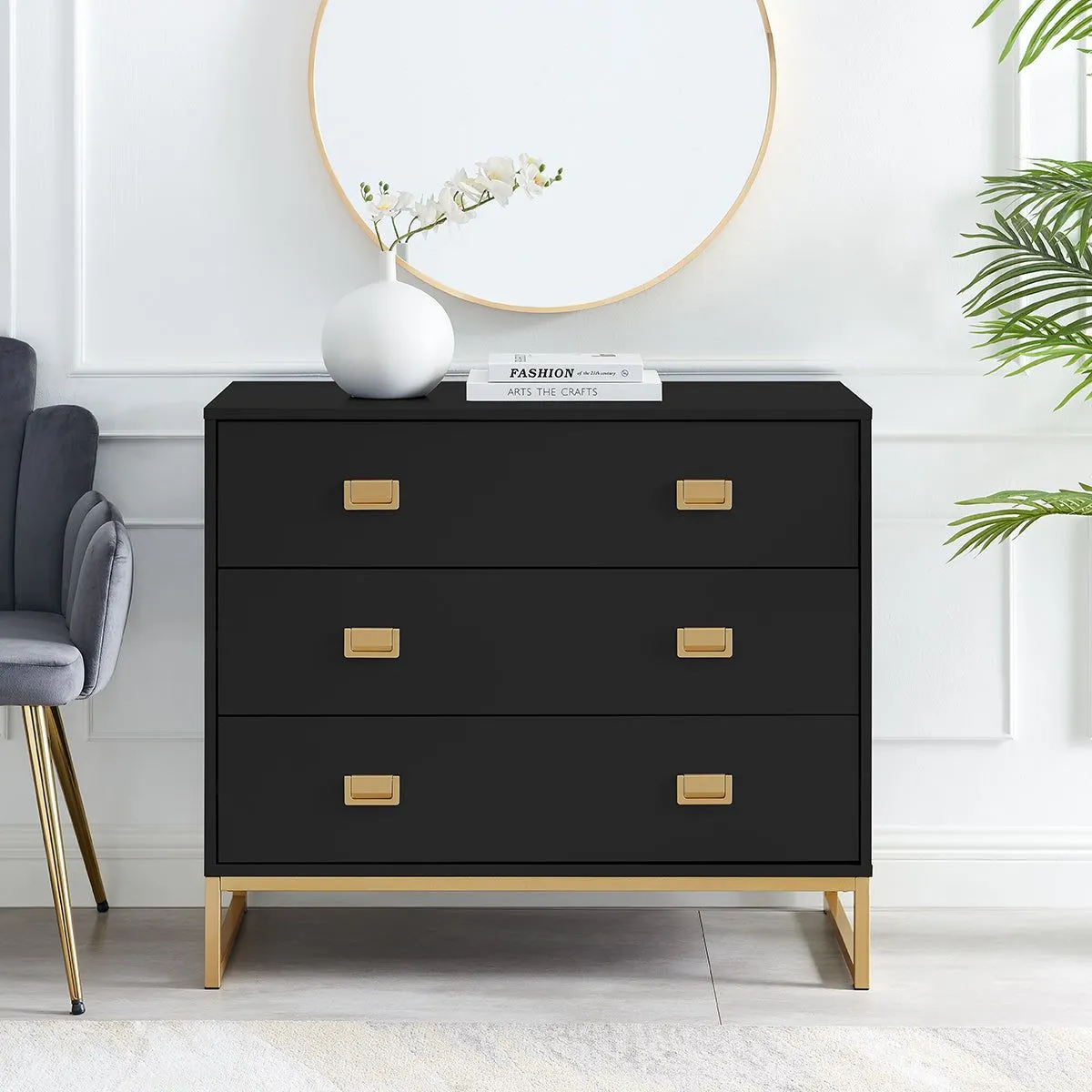 Melody Maison Large 3 Drawer Chest Of Drawers & Pair Of Bedside Tables - Elle Black Range 6