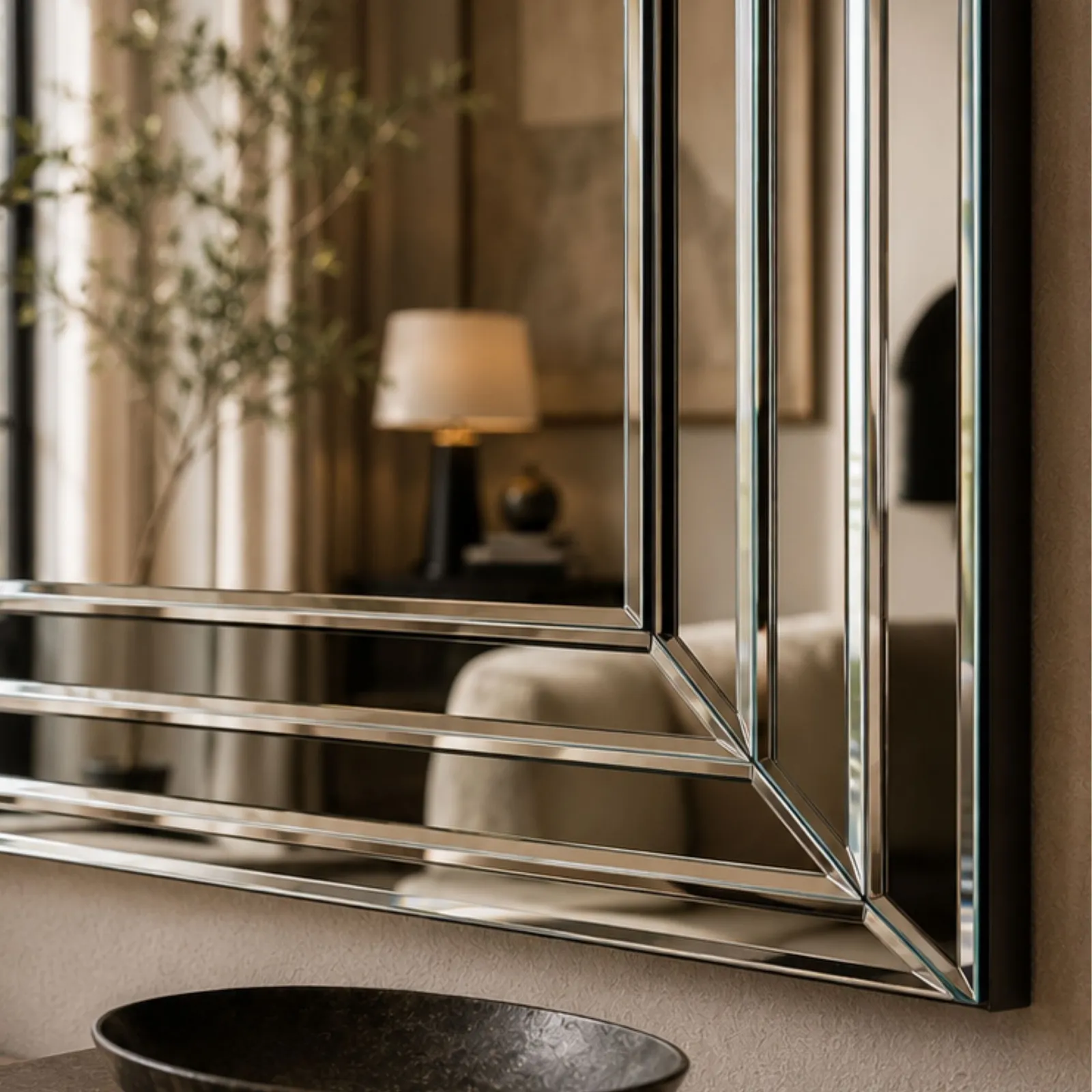 Yearn Mirrors Triple Stepped Bevelled Wall Mirror 119x89cm in Black 4