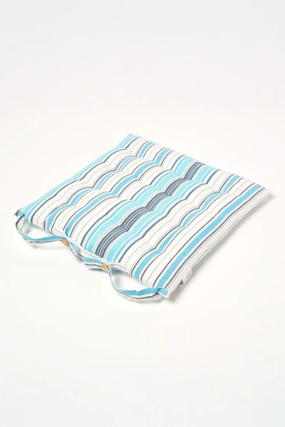 Homescapes 4 Pack Seat Pads Cotton Blue Striped Indoor Outdoor Garden Cushion, 40cm 3