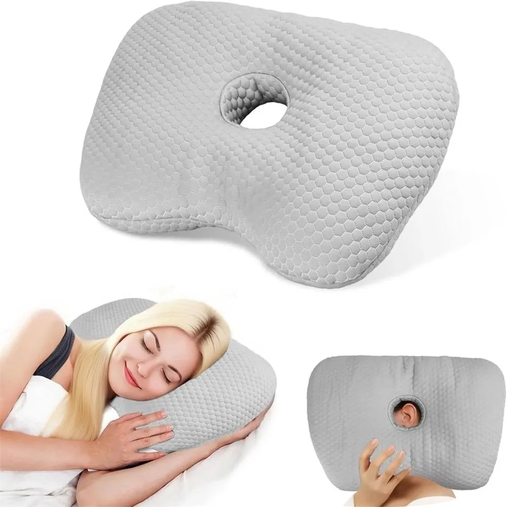 Nordara Side Sleeping Pillow with Ear Hole for Ear Pain & Piercing Relief in Grey