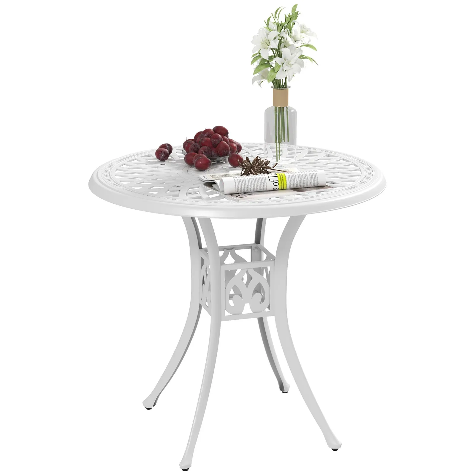OUTSUNNY 78 cm Round Garden Dining Table with Parasol Hole in White 2