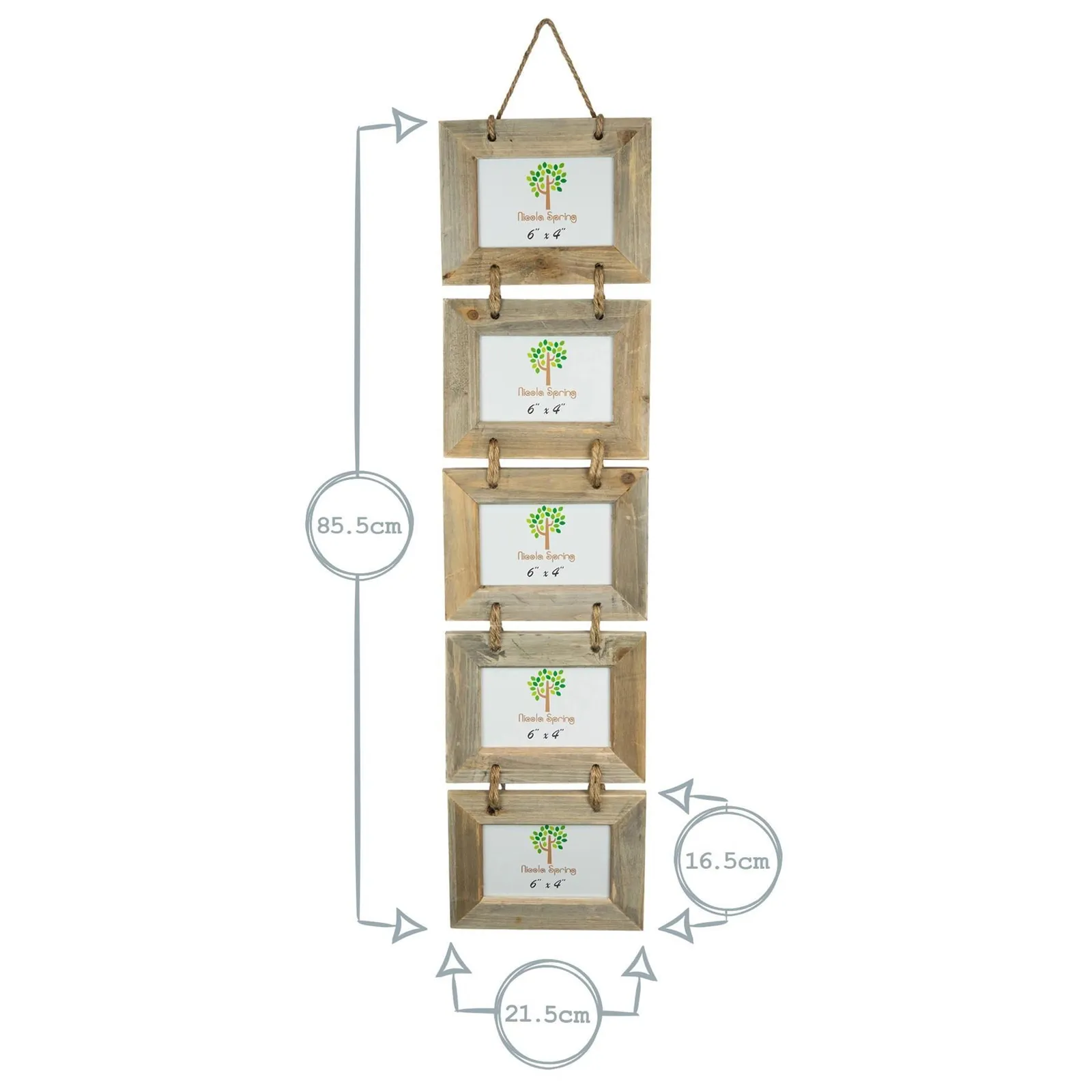Nicola Spring Rustic Wooden Hanging 5 Photo Frame - 6 x 4" - Pack of 5 in Natural 3