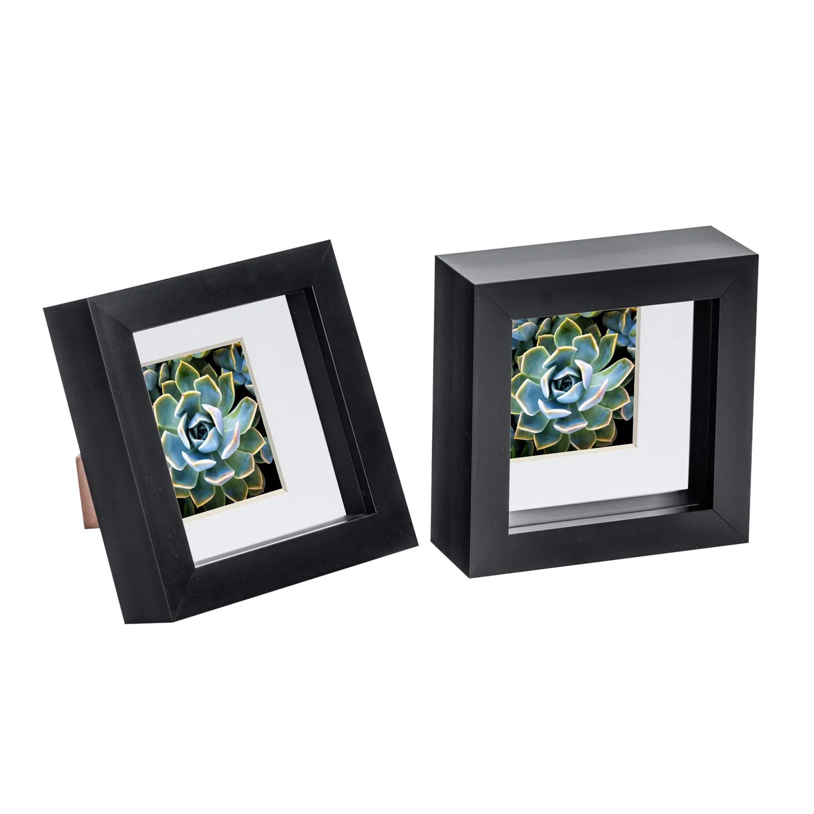 Nicola Spring 3D Box Photo Frames - 4 x 4" with 2 x 2" Mount - Black Mount - Pack of 2