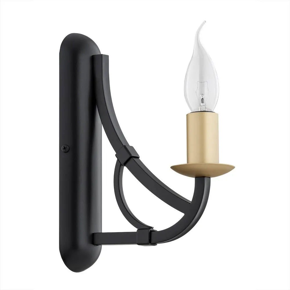 Netlighting Lorenzo Single Candle Wall Lamp Black Gold 2