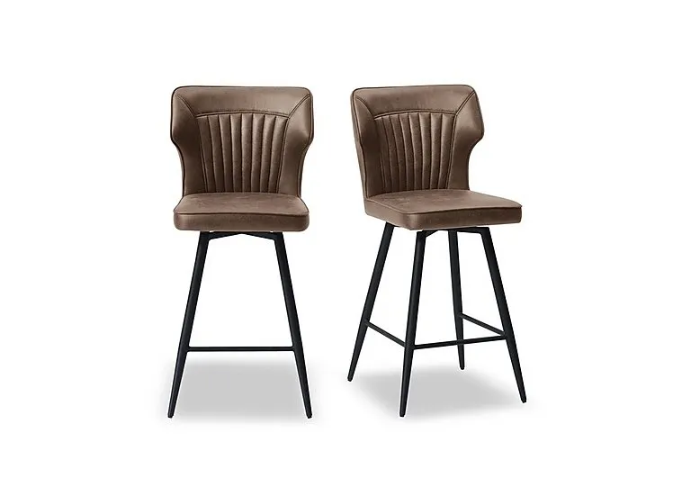 Jayden Pair of Faux Leather Swivel Bar Stools - Light Brown