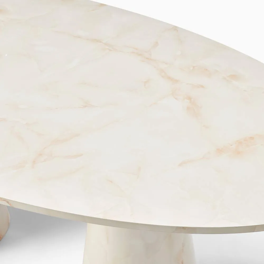 FurnitureboxUK Palma Oval Cream Marble Effect Dining Table & 8 Layla Swivel Chairs 6