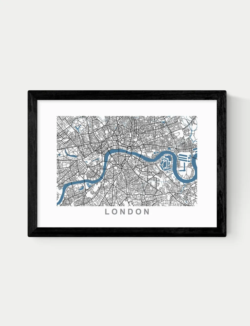 East End Prints London Map Framed Art Black