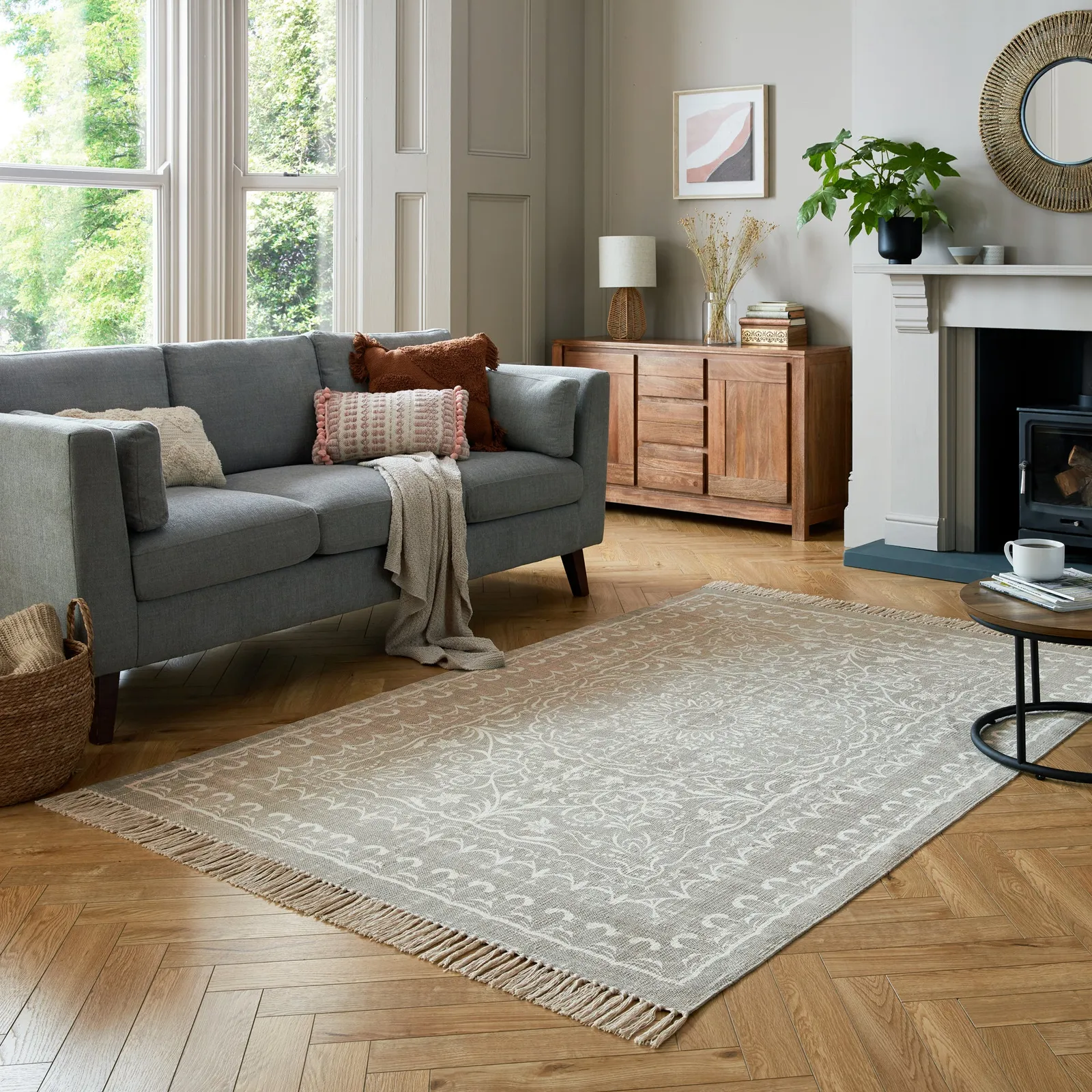 Medallion Cotton Rug Grey