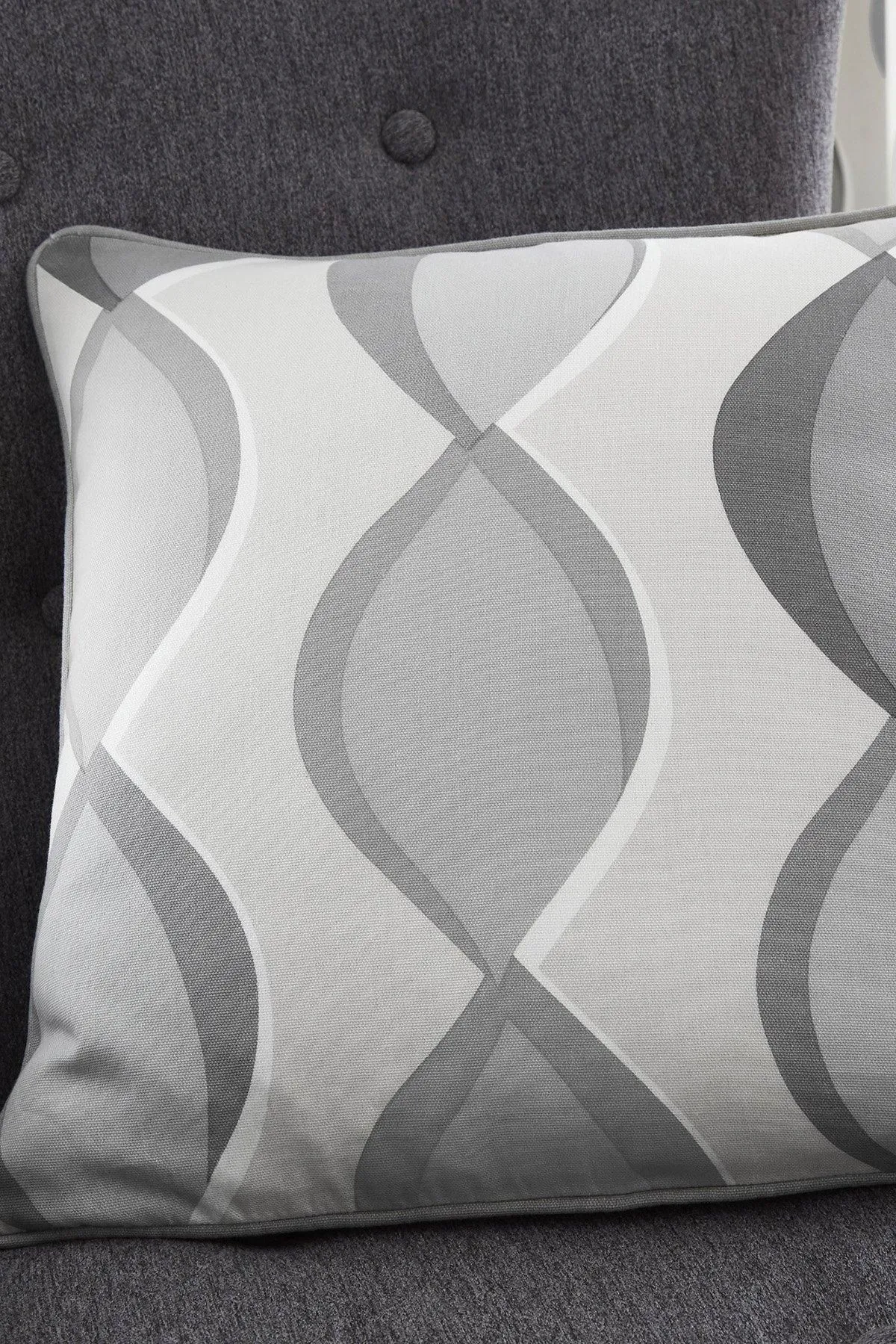 Fusion 'Lennox' Vertical Ogee Print Filled Cushion 100% Cotton in Grey 1