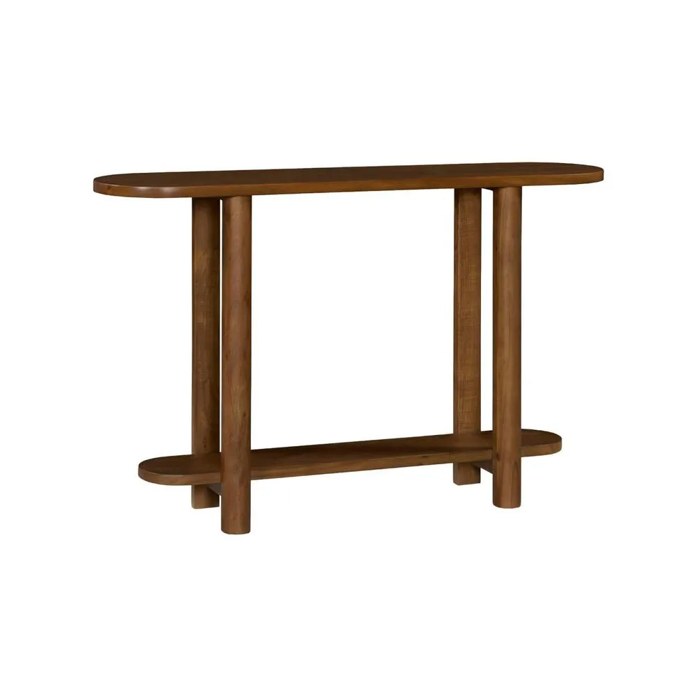 sweeek Oval console with 2 levels acacia wood in Dark Brown 2