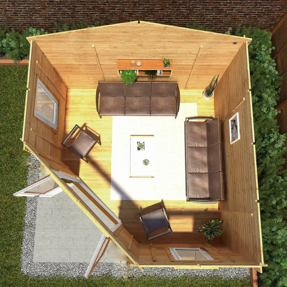 Mercia 44 mm Corner Cabin with Oak UPVC Windows & Doors, L415 x W409 x H287cm in Light Tan 6