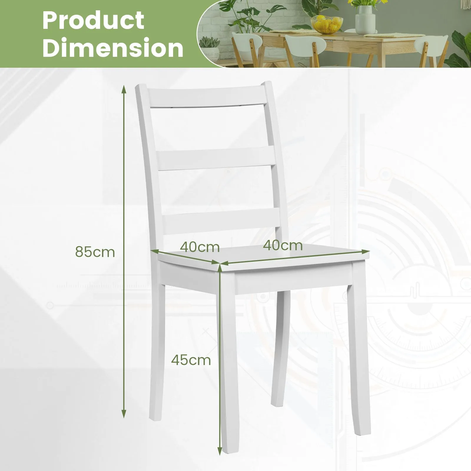 Costway Dining Chairs Set of 4 Ladder Back Side Chairs w/Rubber Wood Legs in White 2