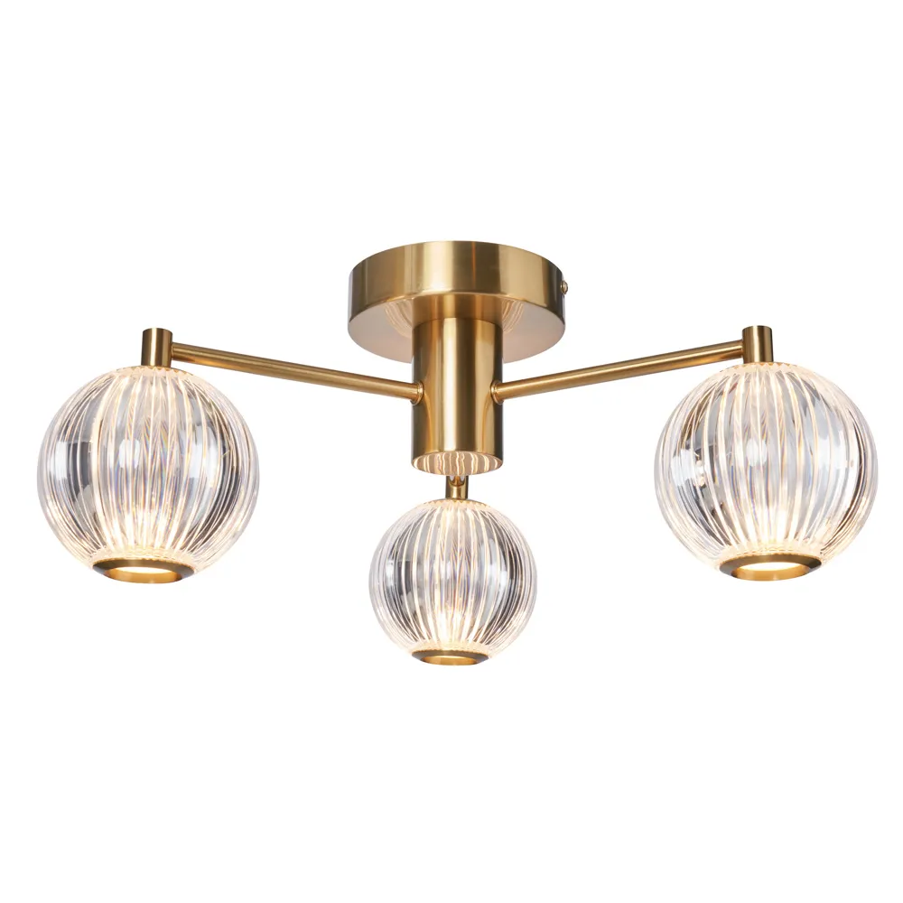 Rimi 3 Light LED Semi Flush Ceiling Light, Satin Brass