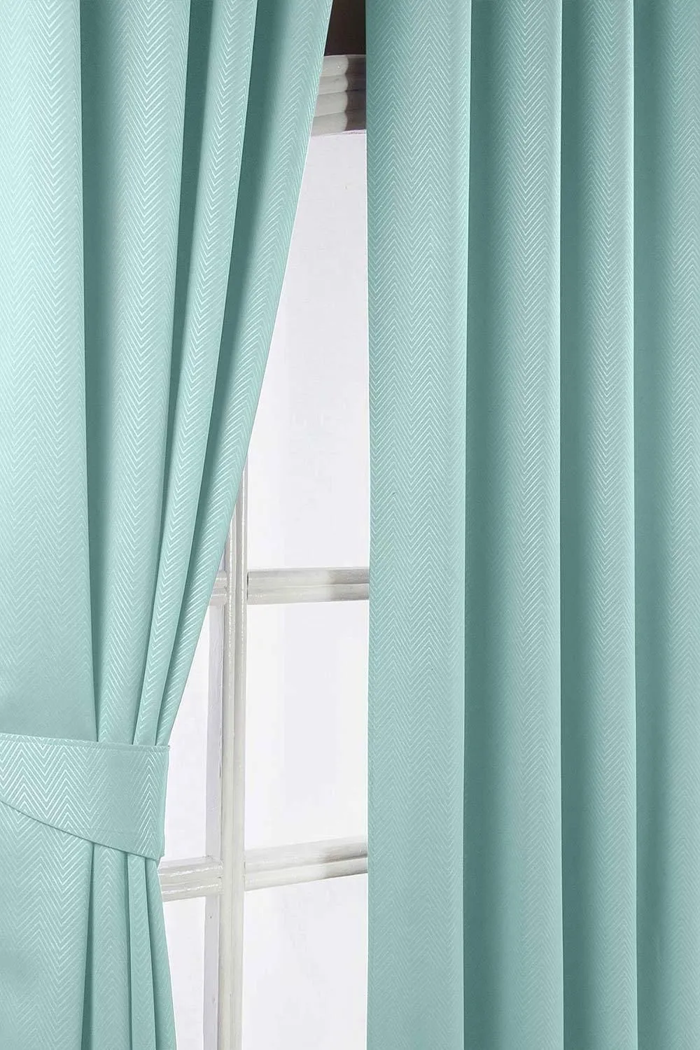 Homescapes Herringbone Blackout Curtains Pair Eyelet Style in Light Blue 2