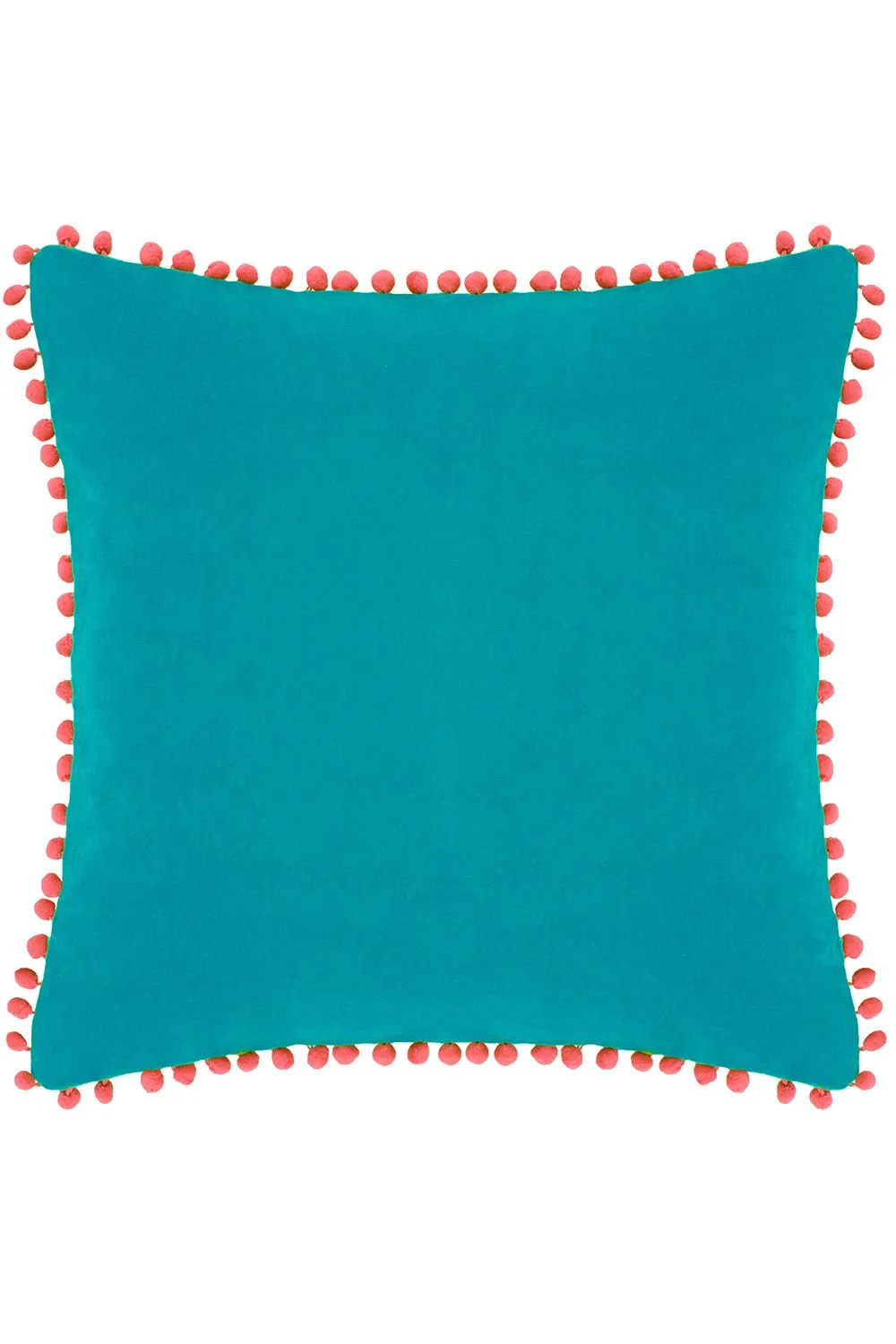 Paoletti Velvet Pom Pom Trimmed Cushion in Teal 1