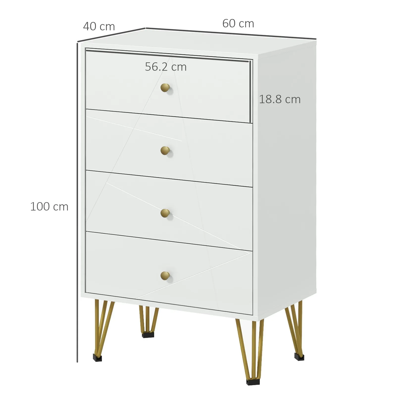 HOMCOM Modern Chest of Drawers 4 Drawers Dresser with Hairpin Legs in White 3