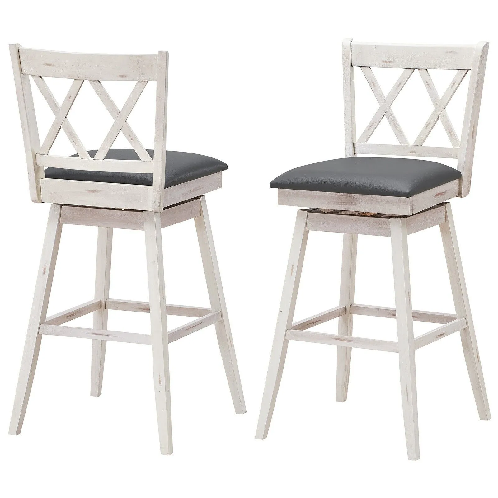 Costway Set of 2 Bar Stools Counter Height Chair Pub 360 Swiveling Upholstered Seat 29"
