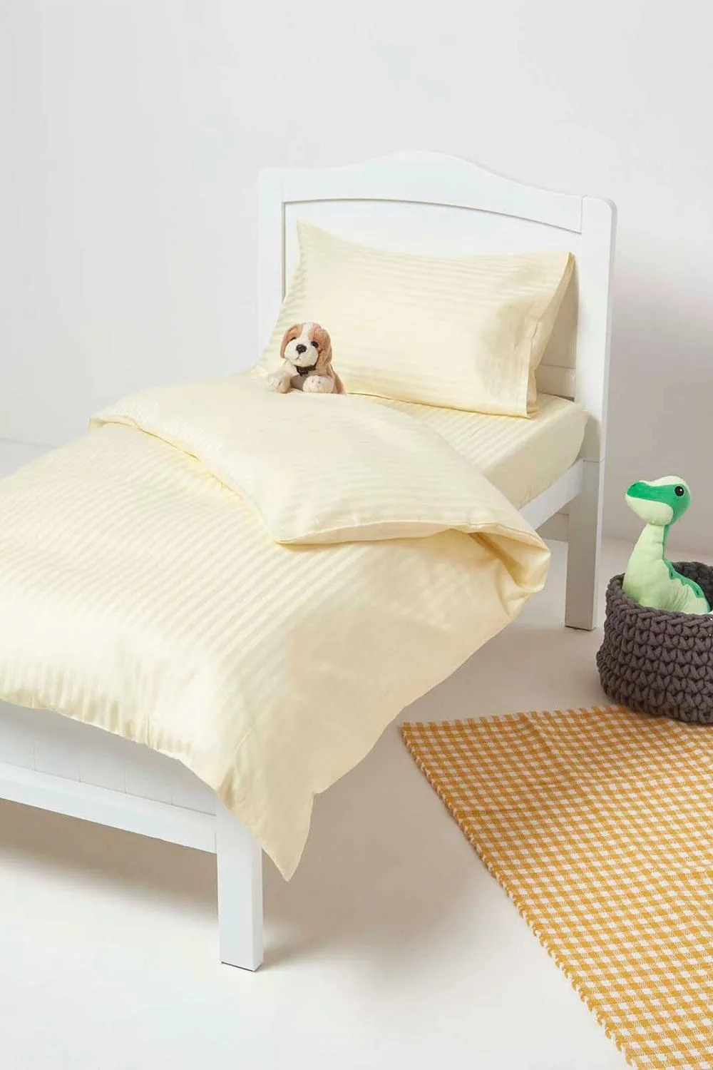 Homescapes Cotton Stripe Cot Bed Duvet Cover Set 330 Thread Count in Yellow 2