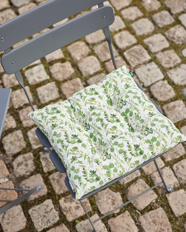 Dibor Set of 4 Green Leaf Print Cotton Outdoor Garden Chair Seat Pad Cushions L40cm x W40cm 4